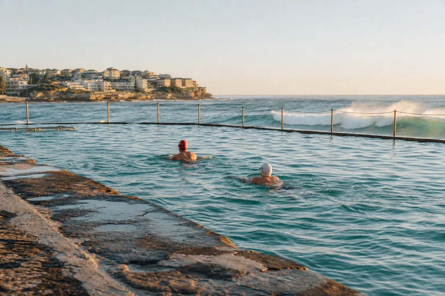 Swimmers in Bronte ocean pool shortly after sunrise